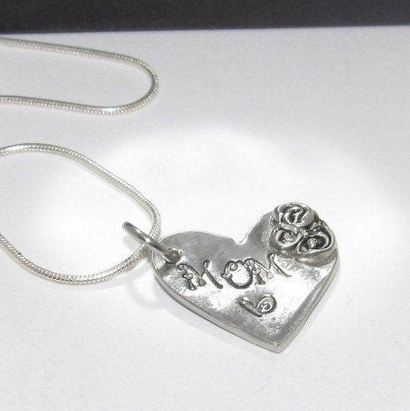 Hand Stamped outlet Mommy Necklace with heart - Personalized mother's jewelry